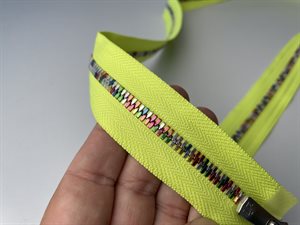 Delbar lynlås - 2-vejs, neongul med farvede metaltænder, 150 cm